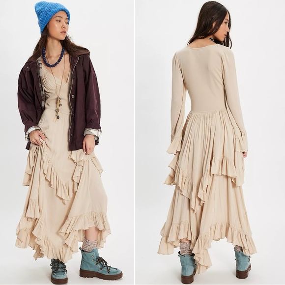 Free People Ethereal Billowy Ruffle Mamacita Maxi Dress Neutral Witchy XL NWT - Picture 5 of 17